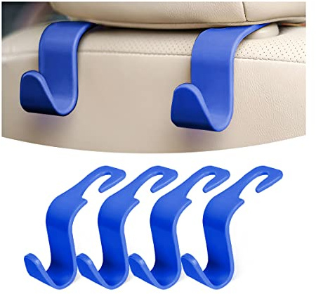 Adunsiaoto 4 Pièces Crochets D'appui-Tête Voiture, Crochet de Siège de Voiture Accessoires pour Appuie-Tête, Tete Voiture Interieur Accessoire, Pour Appuie-Tête, Sac à Main, Porte-Monnaie(Bleu)