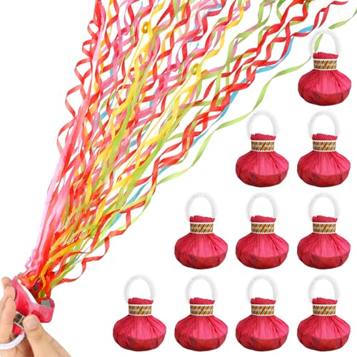 10 Stück Luftschlangen Hand Werfen Streamer Luftschlangen Geburtstag Bombe Luftschlangen Geeignet für Weihnachten Geburtstag Party Hochzeit Abschlussfeier Neujahr Handwerfende Bänder (Rot)