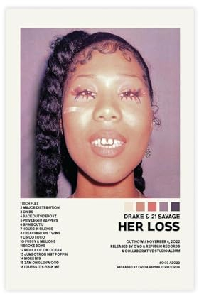 Yeepi Drake Poster Her Loss Poster, Albumcover, Poster, Leinwandposter, Wandkunst, Dekordruck, Bild Gemälde für Wohnzimmer, Schlafzimmer, Dekoration, ungerahmt, 30 x 45 cm