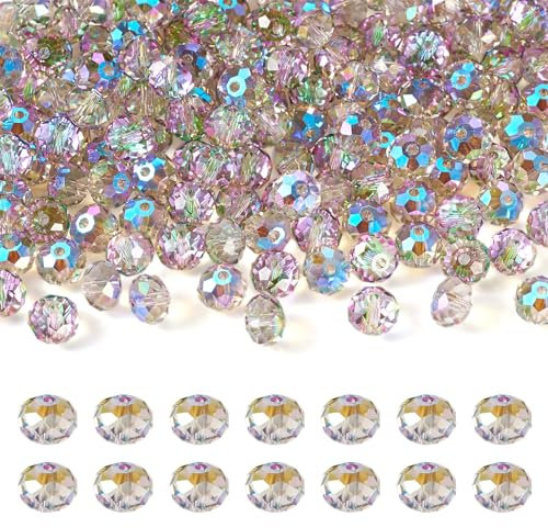 Crafans, 200 Stück 8 mm facettierte Glasperlen, transparente Crysta-Rondelle-Glasperlen, regenbogenplattiert, klobige, lose Glas-Abstandsperlen, lose Masse für die Schmuckherstellung, Limettengrün