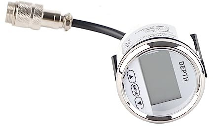 Digital Depth Sounder, Waterproof Dashboard Depth Finder Transducer with White Backlight Marine Depth Gauge for Yachts Boats Marine