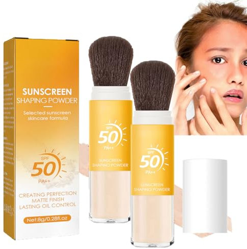 Lot de 2 poudres de fixation minérales de protection solaire - Contrôle de l'huile - Finition naturelle - Poudre de réglage de l'écran solaire minérale - Fond de teint SPF 50 - Poudre avec protection