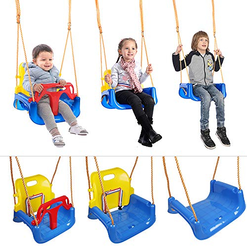 Balançoire pour bébé 3 en 1 Siège de balançoire réglable et évolutif pour bébé et Enfants avec Dossier et Ceinture de sécurité,42 * 31 * 36,5cm (Bleu)