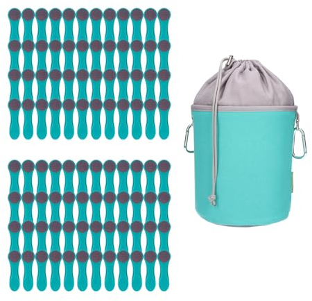 96 pinzas para la ropa con resortes de compresión de acero inoxidable, tacto suave turquesa, 1 bolsa de lona para pinzas de la ropa, color turquesa y gris
