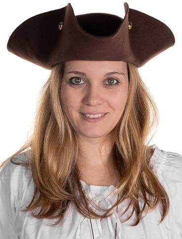 Maskworld Piratenhut Dreispitz aus Wollfilz - Henry - Farbe: braun