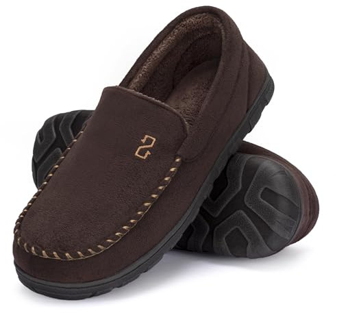 Zizor Men's Moccasin Slippers With Memory Foam, House Shoes for Indoor Outdoor