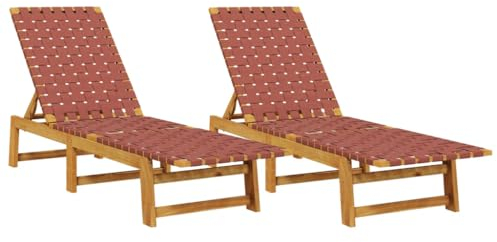 vidaXL Tumbonas 2 Unidades Madera Maciza de Acacia y Tela roja