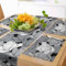 ABAKUHAUS Schwarz und Grau Tischläufer & 4 Stück Tischsets, Blumenarrangement asiatische Lotus traditionelle orientalische Naturmotive, Tischdeko-Set, 180 x 40 cm, Weiß Schwarz