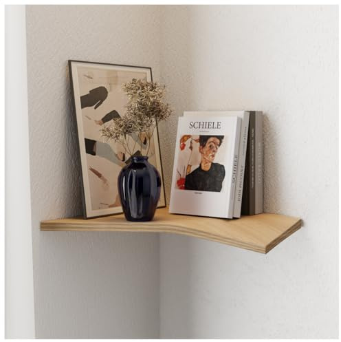 EWART WOODS Eckregal aus Eichenholz, schwimmende Wandpflanzenregale, Inneneinheit für kleine Räume, Schlafzimmer-Bücherregal, Wandmontage, Walnuss-Leiste (Eiche)