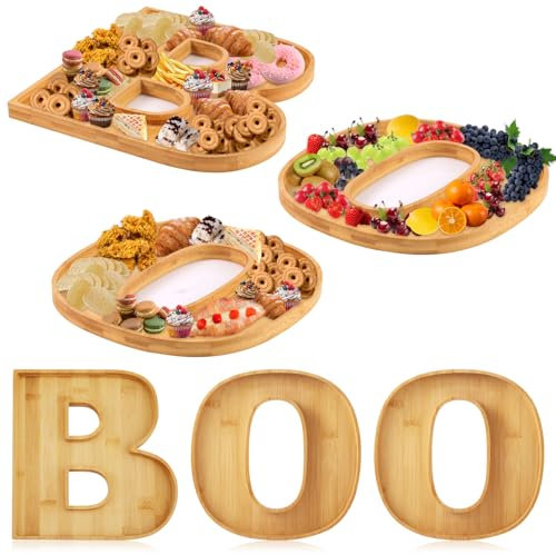 PEUTIER 3pz Tagliere per Salumi di Halloween, BOO Tagliere per Formaggi di Halloween in Legno Vassoio Cibo di Halloween Vassoi per Snack Pentole e Stoviglie per Biscotti e Caramelle Cucina Domestica