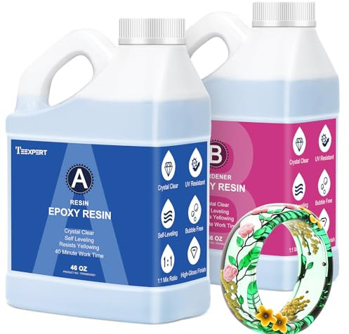 Teexpert Crystal Clear Epoxy Resin Kit - 92oz Clear Coating & Casting Art Resin, 1:1 Epoxy and Hardener for Jewelry, Wood Coaster Tray