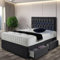 H&N FUTURE BEDS Chesterfield Plush Divan Bed Set With Mattress Included Double Bed | 2 Footend Storage Drawers | 26 Headboard (Steel Plush, 4ft6 Double(2 Drawers Footend))