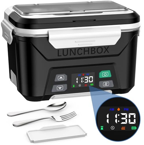 EAST OAK Portapranzo elettrico senza fili per adulti, riscaldato, alimentato a batteria, con riscaldamento automatico, scaldavivande portatile da 5,5 tazze con divisorio rimovibile