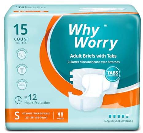 WhyWorry Windeln für Erwachsene, Inkontinenz Slip für Frauen und Männer, Erwachsenen Windel mit maximale Saugfähigkeit, Auslaufschutz über Nacht, Unisex, Größe S, 15 Stück