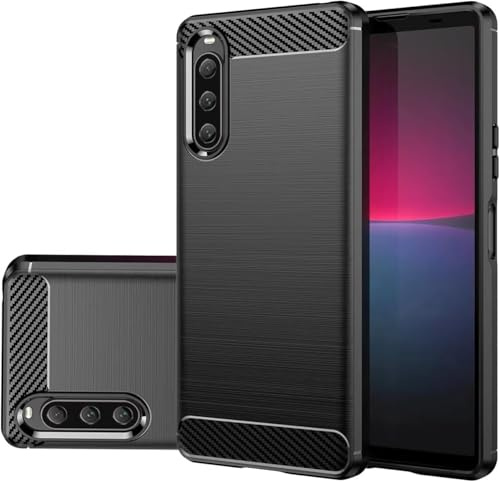 Vavies Schutzhülle für Xperia 10 IV 5G Case, für Sony 10 IV XQ-CC54 Stoßdämpfende Karbonfaser-Hülle mit TPU-Rahmen - Ultradünne Schockfestige Handyhülle für Sony Xperia 10 IV Schwarz