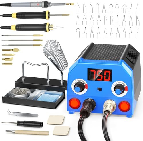 Trsaow Upgraded Wood Burning Kit with 3 Pens, 30 Wire Nibs and 7 Solid-Point Tips, Pyrography Wood Burning Tool Set with Digital Temperature Display for Pyrography Artworks