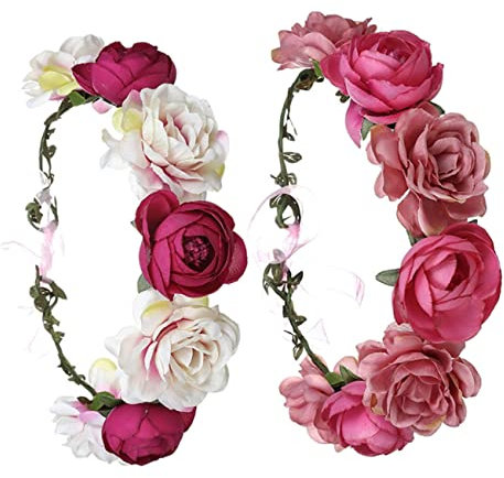 FRCOLOR 2stücke Braut Blumenkranz Haarschmuck Künstlichen Rosen Haarreifen Für Hochzeiten Und Besondere Anlässe Wasserrot Und Himbeerrot Für Und Festliche Feiern