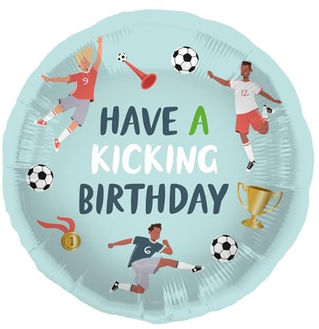 Folat 27575 Fußball Blau Grün Folienballon - Fantastic Football - 45 cm - Fussball Geburtstagsdeko für Kinder Junge und Mädchen Party Dekoration