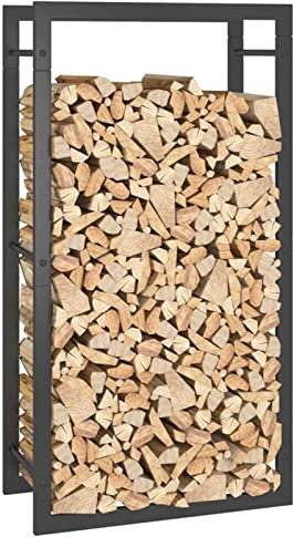 Support de rangement pour bois de chauffage extérieur pour intérieur et extérieur Construction en acier durable Finition noire 50 x 28 x 94 cm