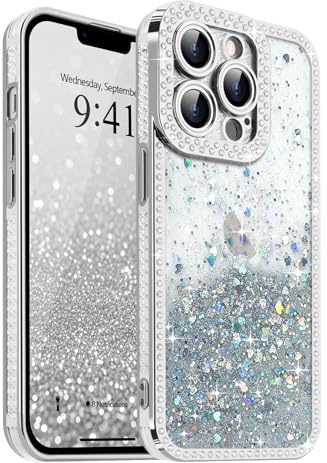 Ethanger Glitter Crystal Rhinestone Case for iPhone 13 pro max, Silver | Sparkling Gradient Bling Back, Crystal Diamond Design Cover, Protective Shockproof for Women Girls