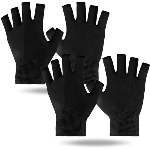 2 Pairs UV Gloves for Gel Nails, UV Protection Gloves for Manicures, Anti UV Gloves, UV Nail Gloves for Nail Lamp and Manicures Dryer, Skin Care Fingerless Gloves, with 2 Rolls of Protective Bandages