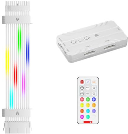 Juqoyue 24 Pin 5V ARGB Motherboard Power Supply Cable RGB Power Extension Cable RGB PSU Cable for Motherboard Connector B