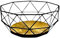 Geometric Wire Fruit Bowl with Wooden Base, Black Metal Frame, 30 x 20 x 14 cm