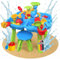 Table de jeu à sable et à eau Narus M, 4 bassins séparés, 1 tabouret, table à eau, pour jeux d'eau, extérieur, balcon et jardin, table boueuse avec jouets de bac à sable, seau, pelle