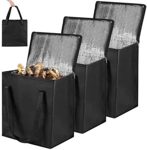 YOFAPA 3 Stück Holzpellet-Aufbewahrungsbehälter, Brennstoff-Pellet-Aufbewahrungstasche für Raucher, Schwarze Holzpellet-Aufbewahrungsbehälter für draußen, Camping, Picknick (13 x 8 x 14 Zoll)