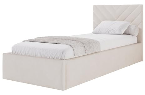 MOEBELPAKET.de Bett Azzurro S01 100x200 cm, Stauraum, Metallrahmen, Beige | Betten, Polsterbett mit OEKO-TEX Zertifikat, EU-Herstellung, Modern Einzelbett