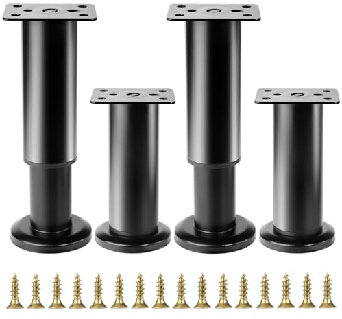SZSIQI 4 Stück Möbelbeine Verstellbare, 8-12 cm höhenverstellbare Möbelbeine Schwarz, Schrankbeine Sofabeine, Schrankbeine Bettbeine Tisch Sofabeine