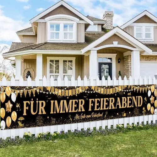 Tasoraor Ruhestand Deko Rente Banner - Schwarz Gold Abschiedsparty Dekoration Gartenbanner 274 x 37 cm, Lustige Dekorationen für Abschiedsfeier und Pensionierung Männer Frauen
