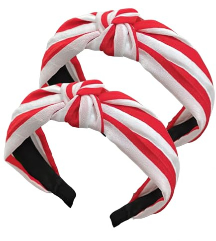 2 Stück Haarreif Rot Weiß Gestreift Haarband, Karneval Stirnband | mit Knoten Breit Haarreifen, Mode Haarband, Damen Fasching Kostüm Haarschmuck, Vintage Kopfschmuck Accessoires Party Cosplay