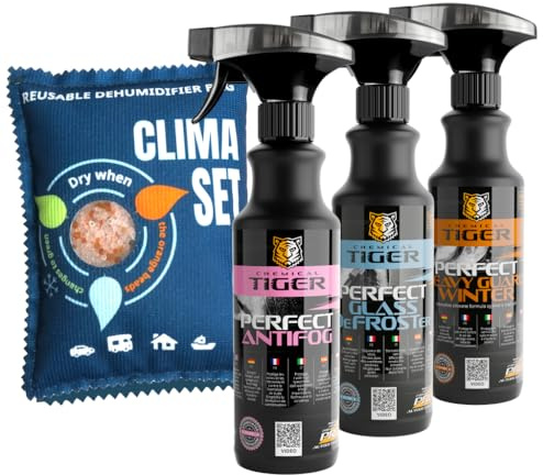 CHEMICAL TIGER - Auto Winter Set 4-teilig: Feuchtigkeitskissen + Antibeschlagspray + Enteiserspray + Lackschutz Spray - Absorbiert Feuchtigkeit, Schützt vor Beschlag, EIS und Schmutz