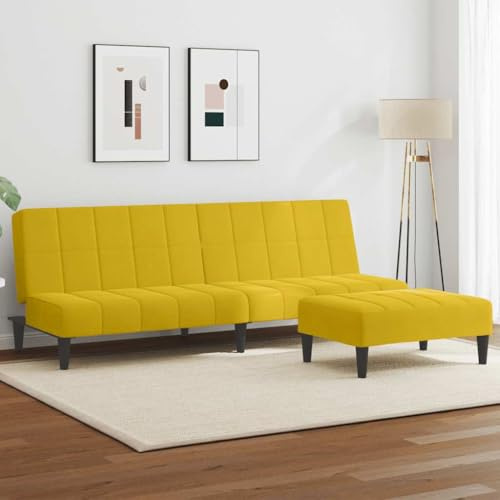Frdhee Kleine Couch Lounge Sofa,Schlafsofa 2-Sitzer mit Fußhocker Gelb Samt,Bettsofa für Wohnzimmer,Schlafzimmer und Büro