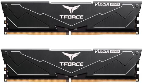 T-FORCE VULCAN - Memoria da gioco desktop DDR5, 32 GB (2 x 16 GB), 6000 MHz, CL28, certificazione Intel XMP 3.0 e AMD EXPO, overclock con un clic, raffreddamento PMIC, ECC On-Die (nero)