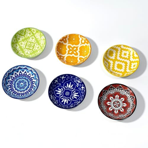 THRYVONA Ceramic Dipping Bowls, 3 oz Soy Sauce Dish Pinch Bowls, Small Bowls for Condiments & Side Dishes, Mini Appetizer Plates for Sushi & Charcuterie, Microwave & Dishwasher Safe, Set of 6