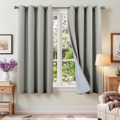 Runyéla 100% Vorhänge Blickdicht Leinenoptik, Verdunklungsvorhänge Leinen 2er Set, H 175 x B 140 Thermovorhang Hitzeschutz Hellgrau Gardinen mit Ösen Lärmschutzvorhang für Schlafzimmer Wohnzimmer