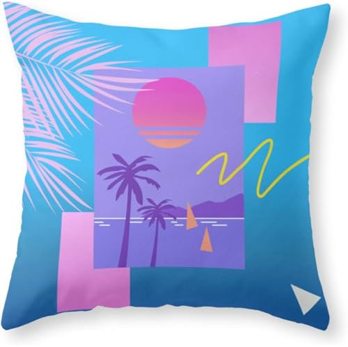 Gemütliche Kissenhüllen 80Er 90Er Retro Sommer Palme Throw Kissenbezüge Moderne Dekokissen Kissenbezüge Für Wohnzimmer Patio Garten 45X45Cm