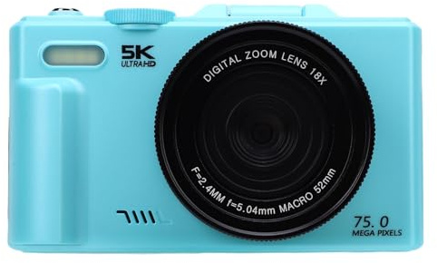 Bewinner Appareil Photo Numérique 5K 75MP Zoom 18X Écran Rabattable à 180 Degrés Appareil Photo Numérique WiFi avec Objectif Grand Angle Macro 52 Mm 0,45X pour Les Amateurs de Photographie et Les