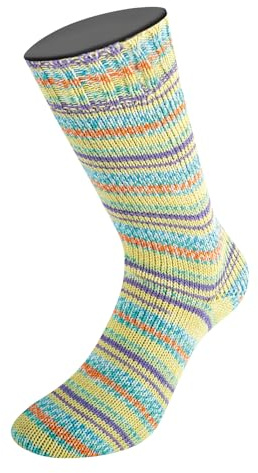 LANA GROSSA Meilenweit Cotton Bamboo Canario | 4-fädiger Bambus-Sockenklassiker | Handstrickgarn aus 40% Baumwolle, 25% Schurwolle, 20% Viskose | 100g Wolle zum Stricken & Häkeln | 420m Garn FB 2525