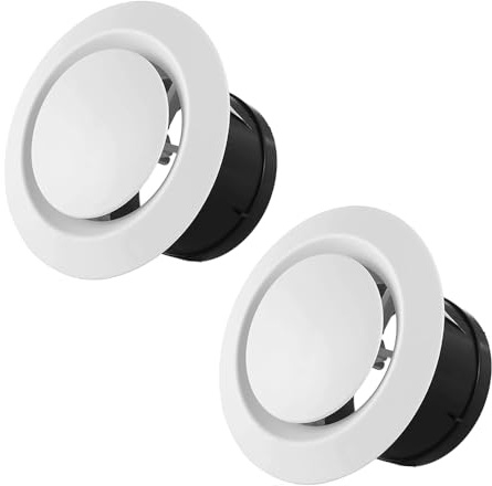 2 Pièces Grille Aeration Réglable 125mm, 125 Exhaust Fan Grille, Couvercle de Ventilation Réglable en ABS, Ouverture de Diffusion Ronde au Plafond pour le Salon, la Penderie, la Salle de Bain