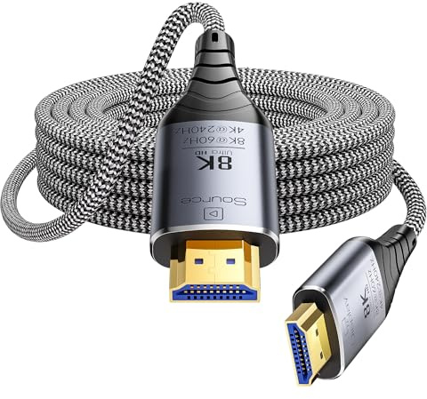 Fibre Optic HDMI Cable 20 m 8 K, 8 Gbps Ultra High Speed Long HDMI 2.1 Cable, Braided, 8K @ 60 Hz, 4K @ 120 Hz, Dynamic HDR, eARC, HDCP 2.2 and 2.3, 3D, for Laptop, PC, PS5, Xbox, HDTV, Monitor