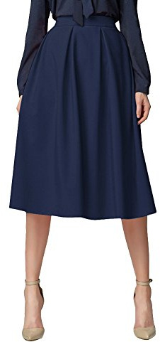 Damen Flared A line Gefaltetes Ausgestelltes Midi Rock (M, Navy Blue)
