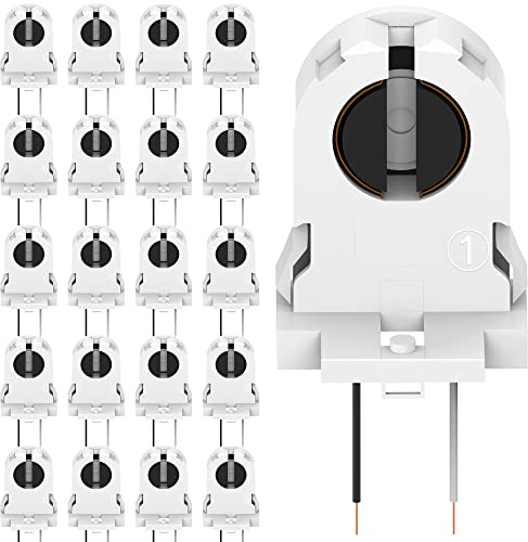 JACKYLED Lot de 20 supports de lampe T8 avec fils UL non shunted pour tube fluorescent LED - Blanc