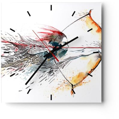 Modern Wanduhr Bogen Pfeil Ziel Genauigkeit 40x40cm Quadrat Groß Wand Uhr Glas Analog Zimmeruhren Küche Büro Wohnzimmer Glasuhr Wall Clock Dekoration Design Wanddekoration Küchenuhr C3AC40x40-2994