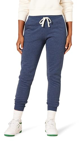 Amazon Essentials Pantaloni da Jogging in Pile con Risvolto (Disponibili in Taglie Forti) Donna, Blu Marino Puntinato, M