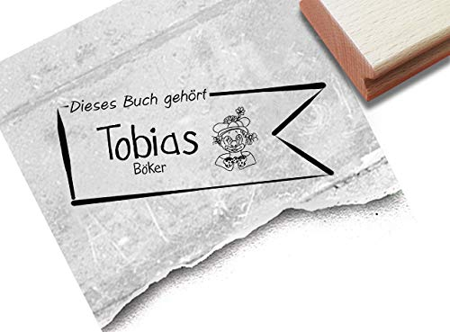 Stempel - EX LIBRIS Stempel - Schulstempel als Banner - Individueller Buchstempel, für Kinder - z.B. zur Einschulung für die Schultüte - von zAcheR-fineT (Motiv: Clown)