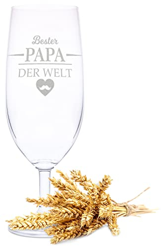 Leonardo Bierglas mit Gravur - Bester Papa der Welt - Geschenk für Papa ideal als Vatertagsgeschenk 0,36l Bierglas Pilstulpe als Geburtstagsgeschenk für Männer