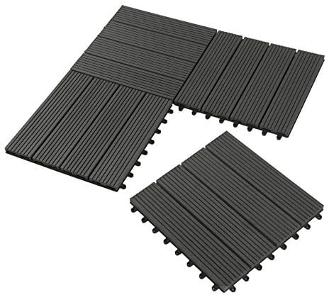 Laneetal WPC Fliesen 11er Set für 1 m², Terrassenfliesen Klicksystem, Balkonfliesen 30x30 cm, Klickfliesen Terrasse Balkon, Bodenfliesen Bodenbelag für außen, Anthrazit